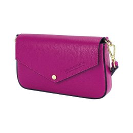 RB1023BE | Lille skuldertaske med aftagelig kæde skulderrem i ægte læder Fremstillet i Italien. Lukkeklap. Shiny Gold metal tilbehør - Fuxia farve - Mål: 22 x 12 x 3 cm