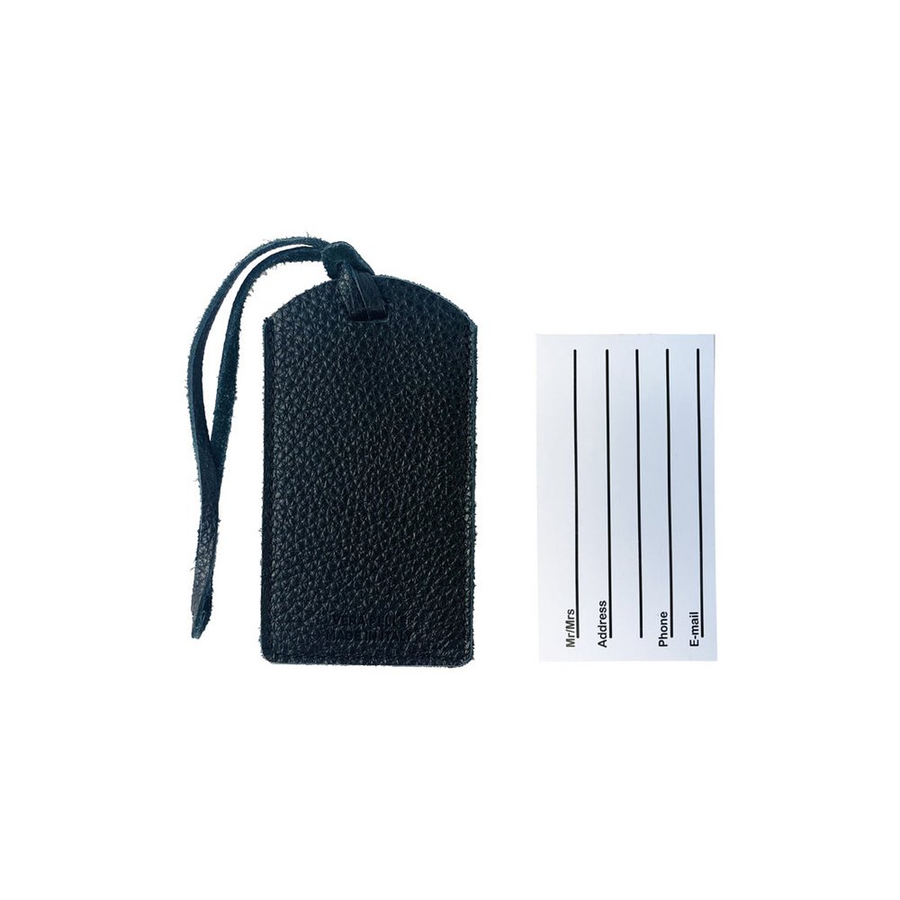 K0041AFB | Made in Italy tofarvet bagagemærke i ægte fuldnarvet læder, dollarkorn - Sort/grå farve - Dimensioner: 6,5 x 12 cm - Emballage: stiv bund/låg Gaveæske
