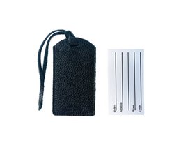 K0041AFB | Made in Italy tofarvet bagagemærke i ægte fuldnarvet læder, dollarkorn - Sort/grå farve - Dimensioner: 6,5 x 12 cm - Emballage: stiv bund/låg Gaveæske