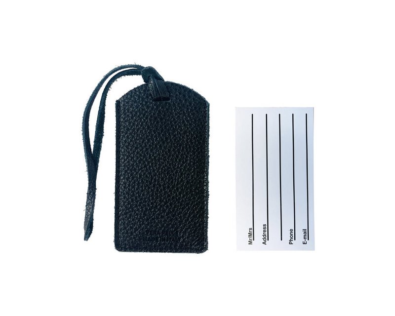 K0041AFB | Made in Italy tofarvet bagagemærke i ægte fuldnarvet læder, dollarkorn - Sort/grå farve - Dimensioner: 6,5 x 12 cm - Emballage: stiv bund/låg Gaveæske