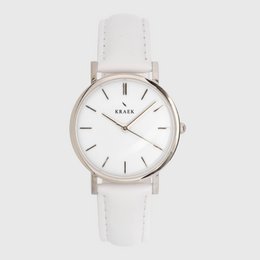Silver and white analog watch with 32 mm case size.
