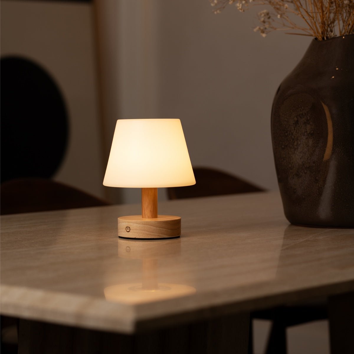 Lampe de table rechargeable en bois marron clair Teddy