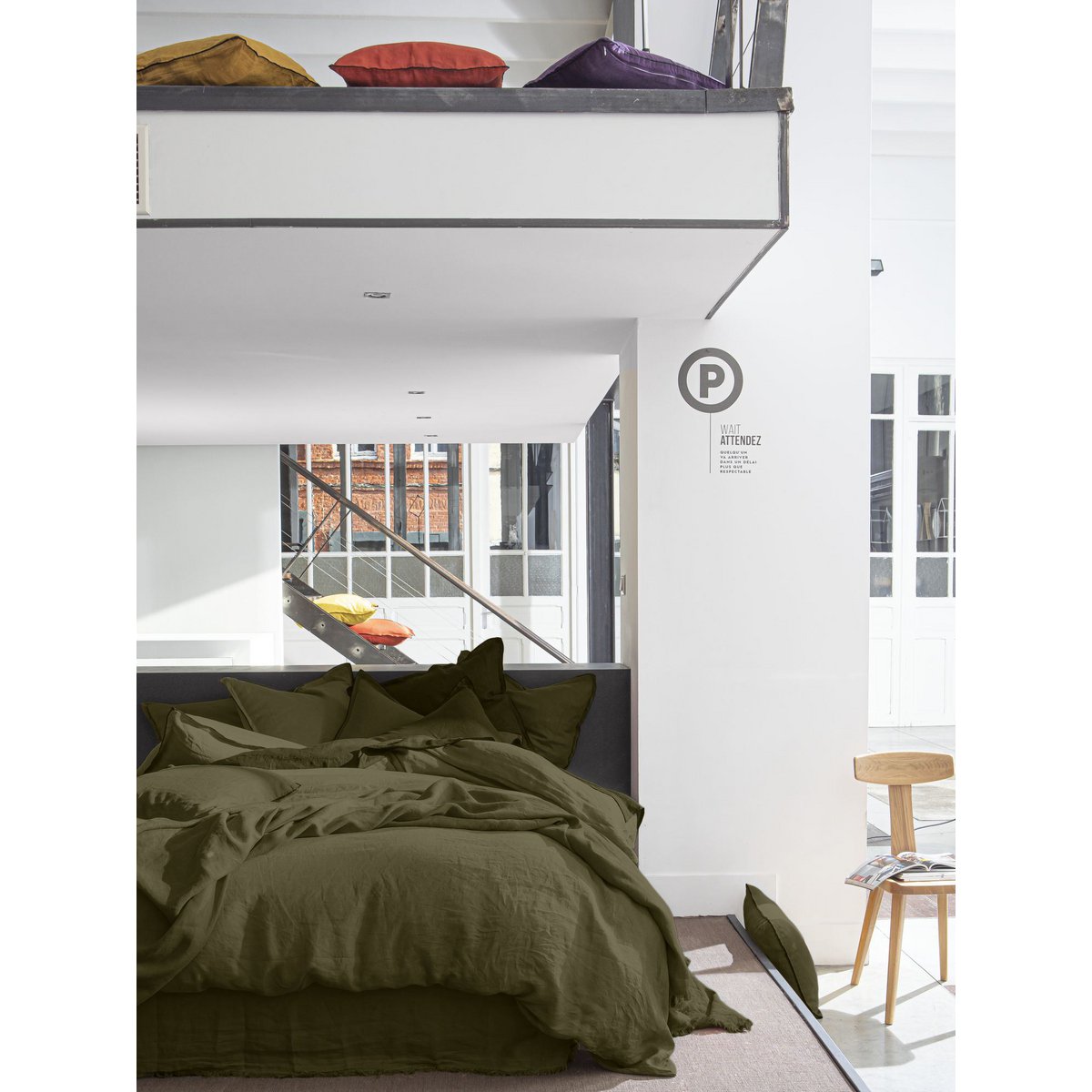 DUVET COVER 260X240CM 100% WASHED LINEN OLIVE