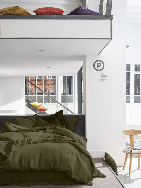 DUVET COVER 260X240CM 100% WASHED LINEN OLIVE