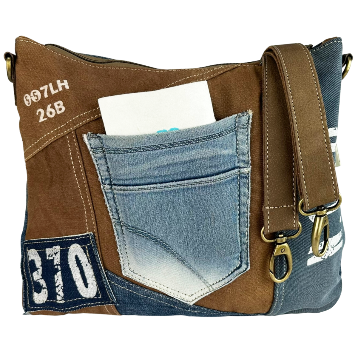 Sac bandoulière femme Sunsa. Sac bandoulière en jean et toile upcyclés. Sac à main style rétro vintage. Sac bandoulière pour femme.