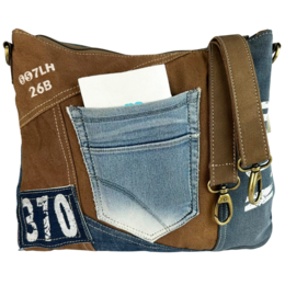 Sac bandoulière femme Sunsa. Sac bandoulière en jean et toile upcyclés. Sac à main style rétro vintage. Sac bandoulière pour femme.