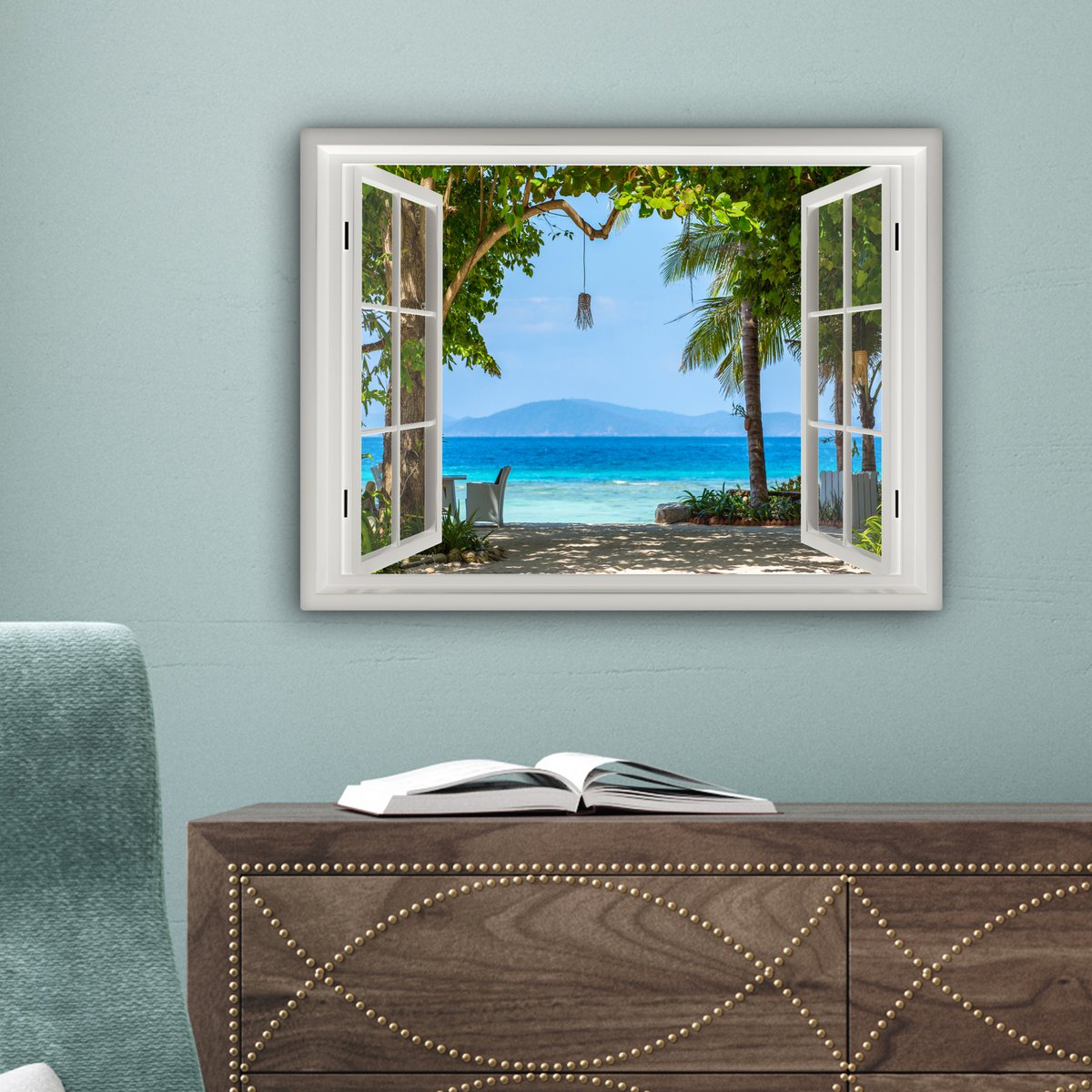 Pintura de lienzo - Decoración de pared - Vista - Boom - Sea - Palmada - Colinas - Playa - Azul