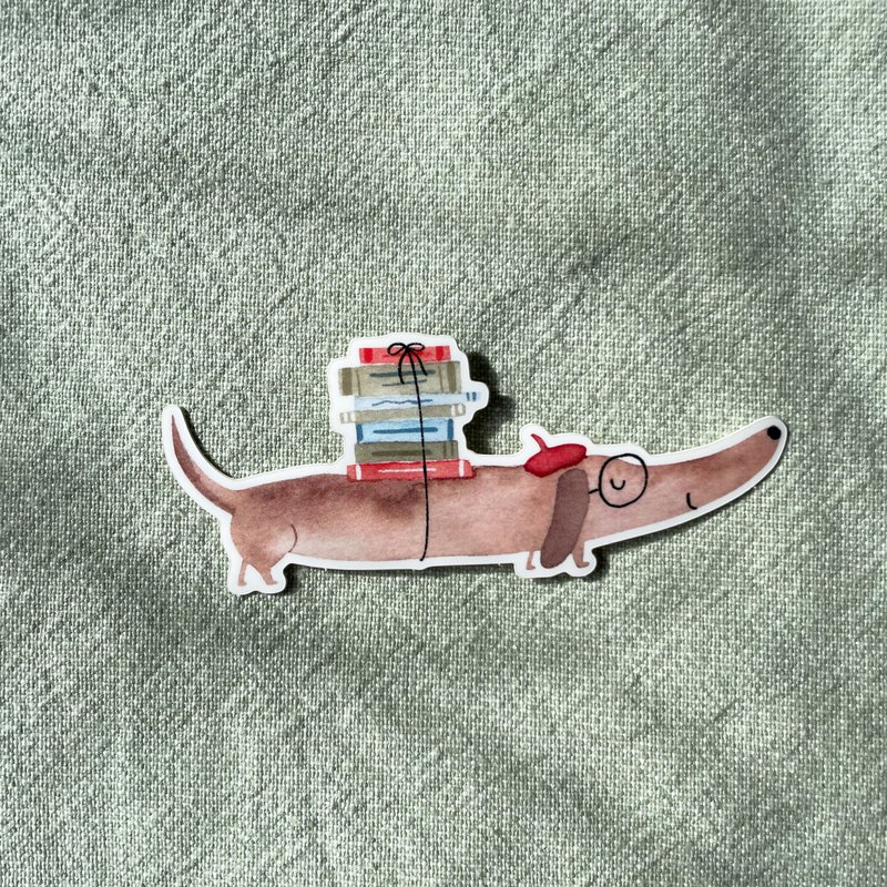 Vinyl sticker dachshund with books