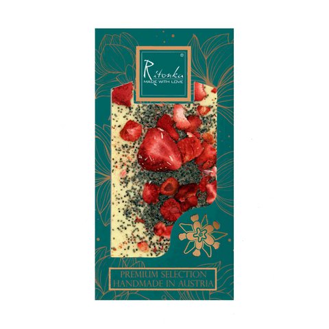 Premium witte chocolade - maanzaad, aardbei