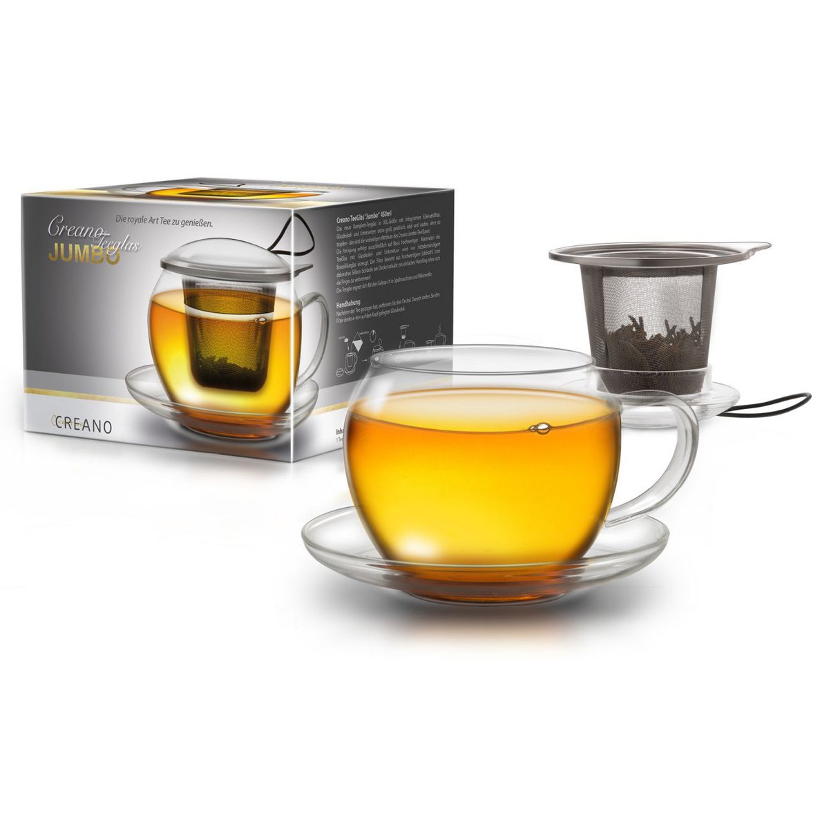 Creano Jumbo XXL Glas-Teetasse mit Henkel