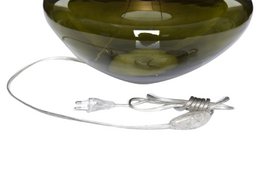 Table lamp glass green bulbous with lampshade glass lamp