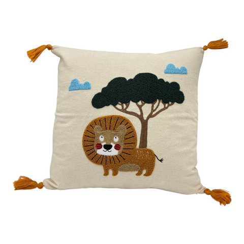 Decorative pillow with punch embroidery - kids - lion - 43 x 43cm
