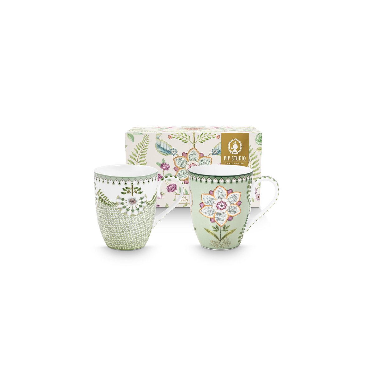 Set/2 Mugs Large Lily&Lotus Light Green 350ml