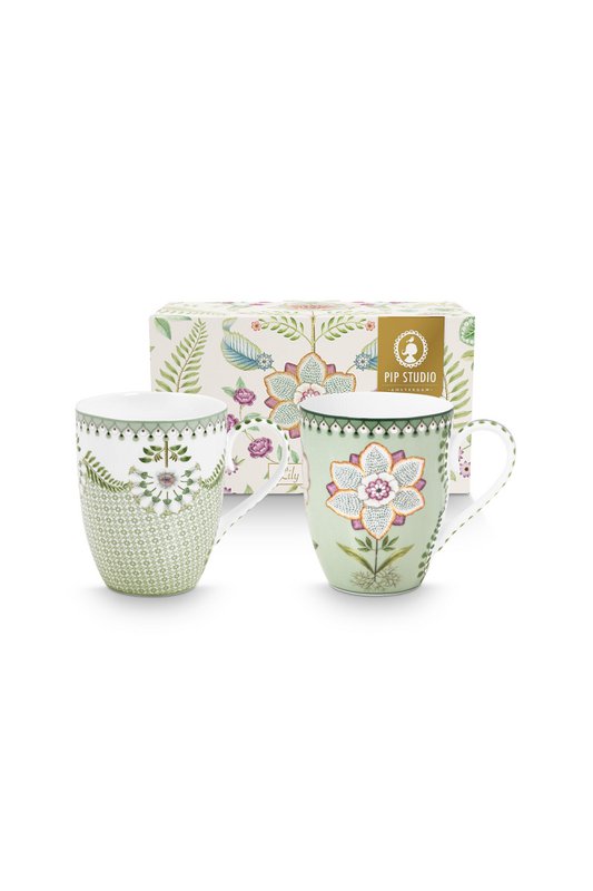 Set/2 Mugs Large Lily&Lotus Light Green 350ml