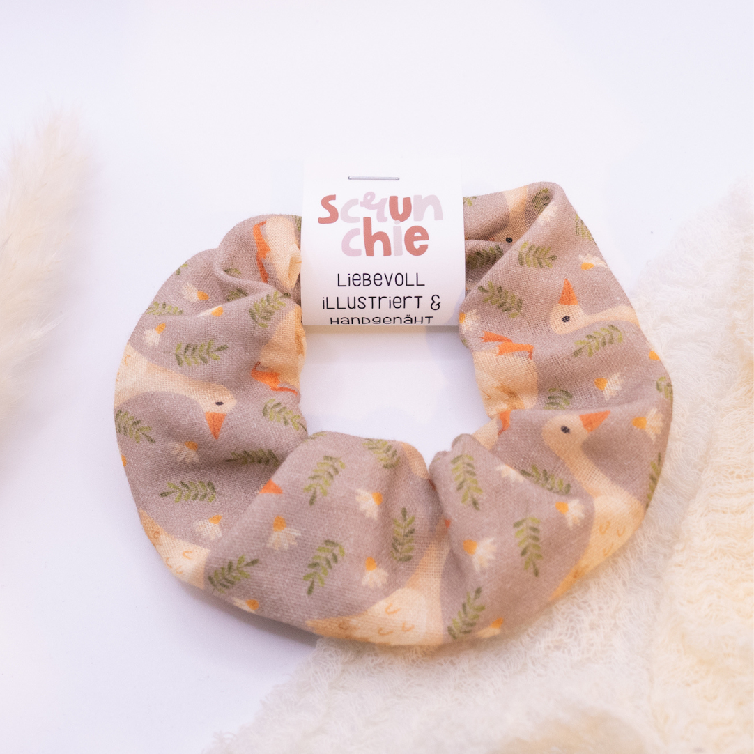 Fascia per capelli Scrunchie oca prato - cravatta per capelli disegnata e cucita a mano
