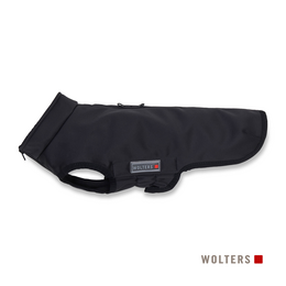 Black casual softshell jacket for pets, available in various sizes to fit different chest circumferences.