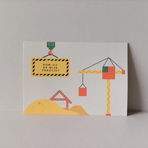 10 uitnodigingskaarten kinderfeestje • bouw • set van 10 stuks