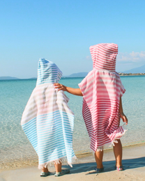 RĘCZNIK TO GO PLAYA KIDS Bawełniane ponczo plażowe 60x48 cm | Szybkoschnący ręcznik do zmiany | Niebieski | z pudełkiem upominkowym