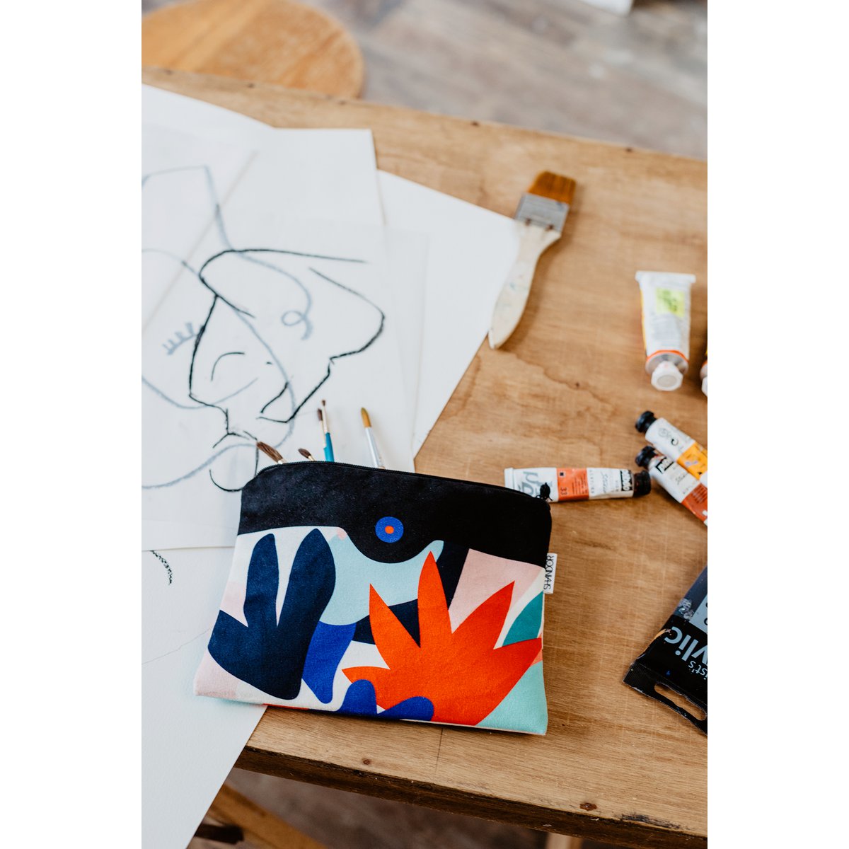 Floral print velvet pouch