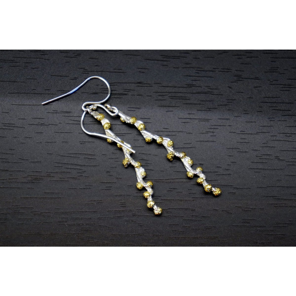 Sterling Silver Botanical Earrings - Real Twig with Gold Detail