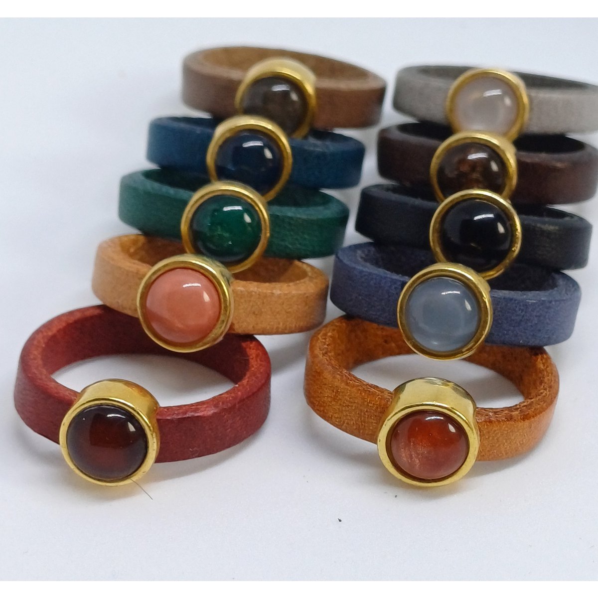 Leren ringen 5mm 24K gold met Swarovski element (10x)