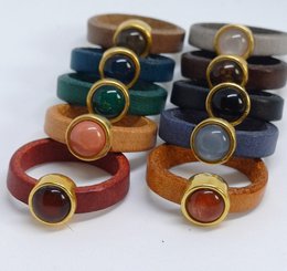 Leren ringen 5mm 24K gold met Swarovski element (10x)