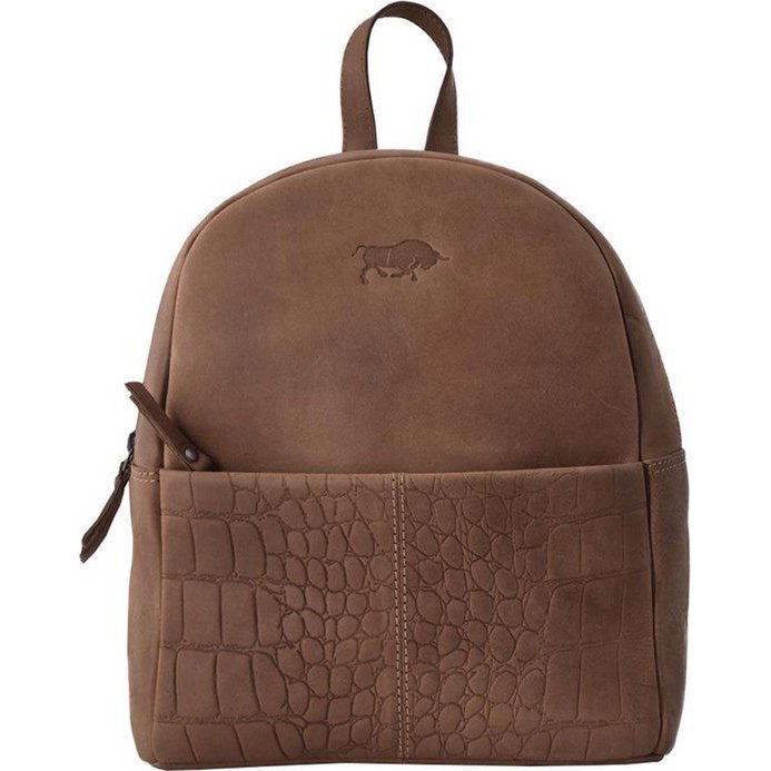 Backpack Ladies con crofone in pelle marrone chiaro - zaino in pelle di lusso con stampa di coccodrilli, una combinazione perfetta di stile e funzionalità per l'uso quotidiano.