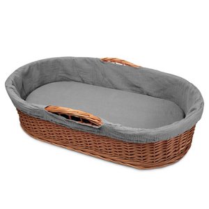 Hi Little One - rieten lage mand met 2in1 matras, Grijs