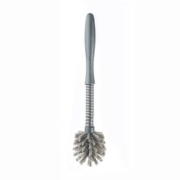 Gray flexible cleaning brush, 29cm long, spherical bristle head, ergonomic handle, dishwashing tool