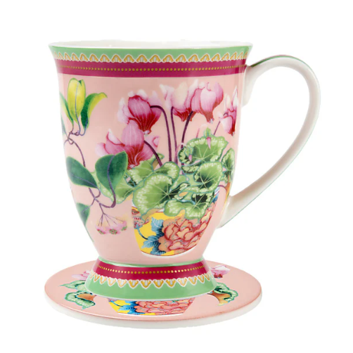 M&W Jardin Mug 300ml & Coaster, Cyclamen pink, giftbox