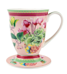 M&W Jardin Mug 300ml & Coaster, Cyclamen pink, giftbox