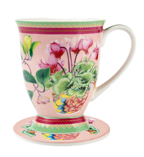 M&W Jardin Mug 300ml & Coaster, Cyclamen pink, giftbox