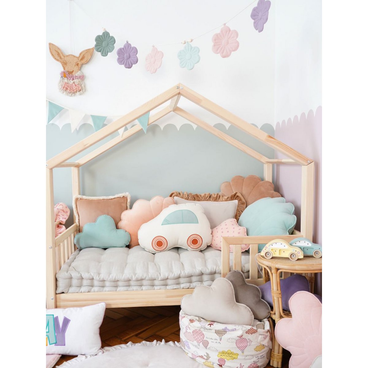 Oreiller Nuage en Velours pour chambre de bébé "Menthe"