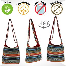 Sunsa Hobo Tasche. Beutel Bag aus gewebte Baumwolle gestreift. Damen/ Mädchen Umhängetasche mit verstelbarer Henkel. Leichte große Stofftasche mit Reißverschluss.