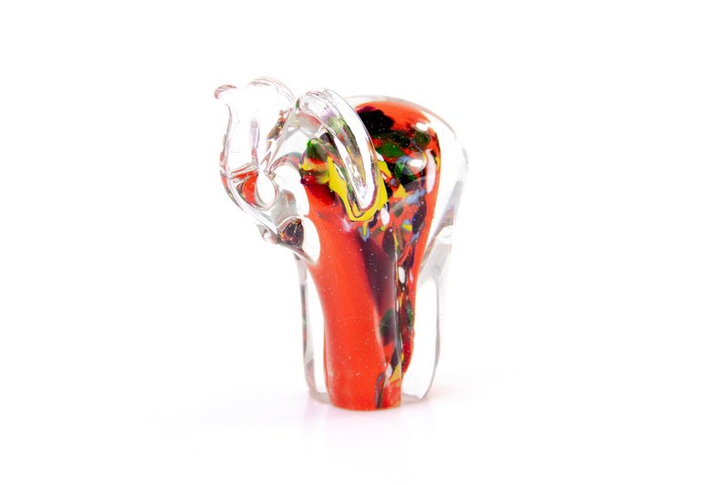 Glaselefant - Rød - højde 13 cm - Håndlavet