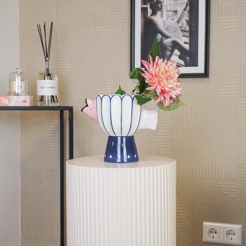 Vaso - Fish - Dolomite -Blue/bianco/rosa -21x13.5x18cm