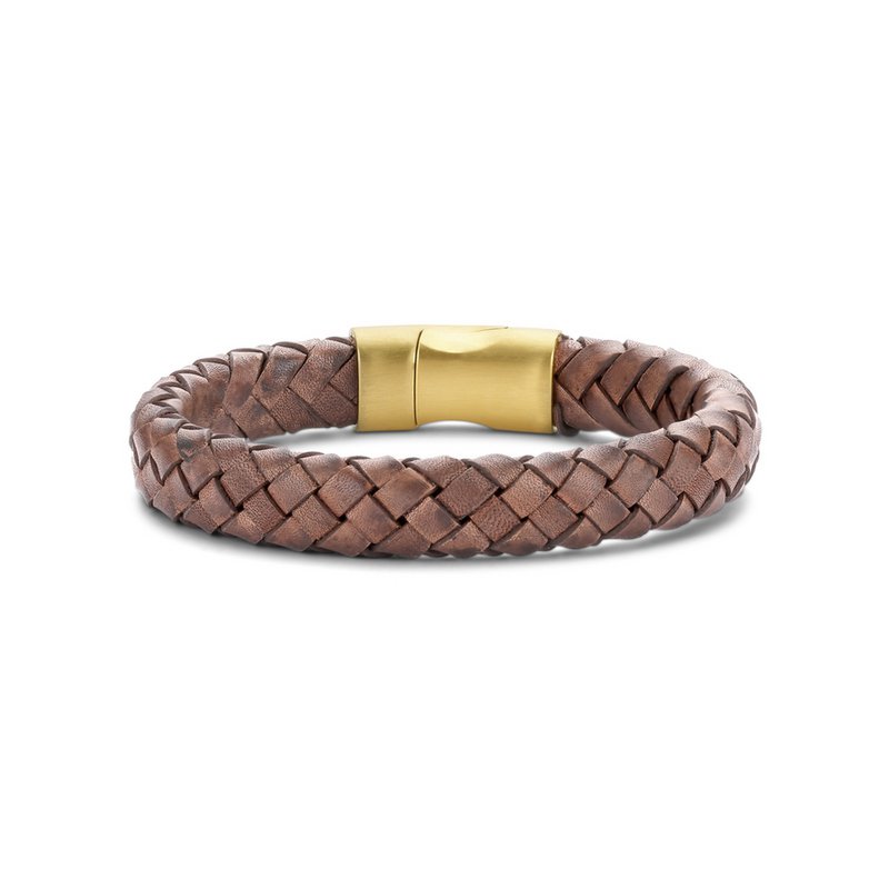 Frank 1967 bracelet dark brown braided leather 23cm ipg
