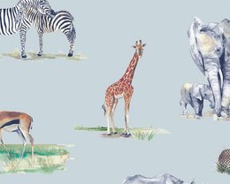 Kindertapete mit Safaritieren – Farbe Himmelblau