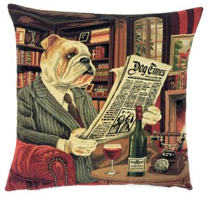 decoratieve kussensloop Bulldog lezing krant