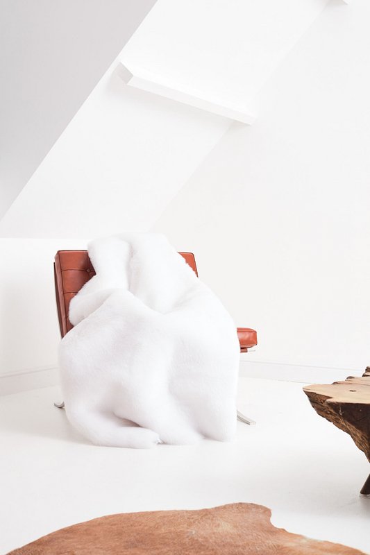 Plaid in eco-pelliccia Fodera Brisbane in lana-cachemire melange Blanc