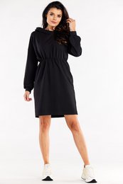 Losse katoenen jurk in hoodiestijl, zwart