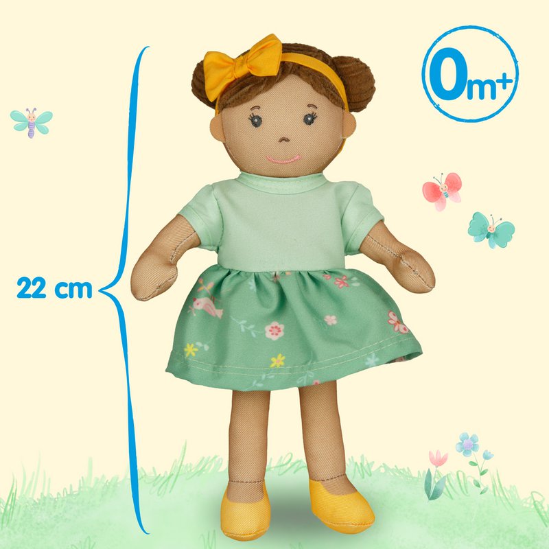 Stof Doll '' Martha '' med kjole til at sætte på og tage af, 22 cm