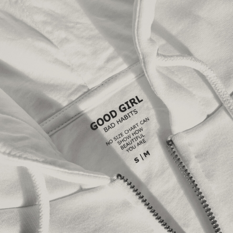 Crop hoodie with zipper "GGBH" - white