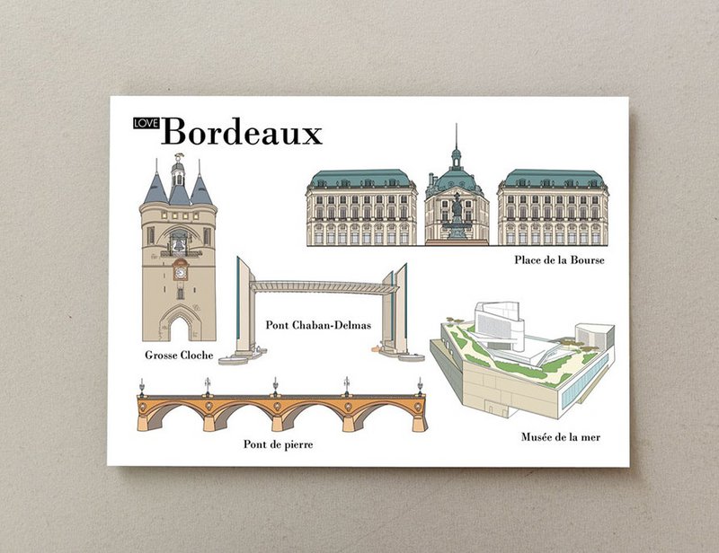 Illustrierte Postkarten Bordeaux