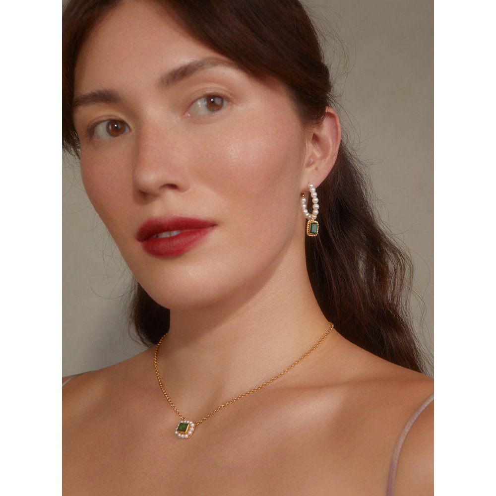Luccichio Green Quartz y Pearl Collar