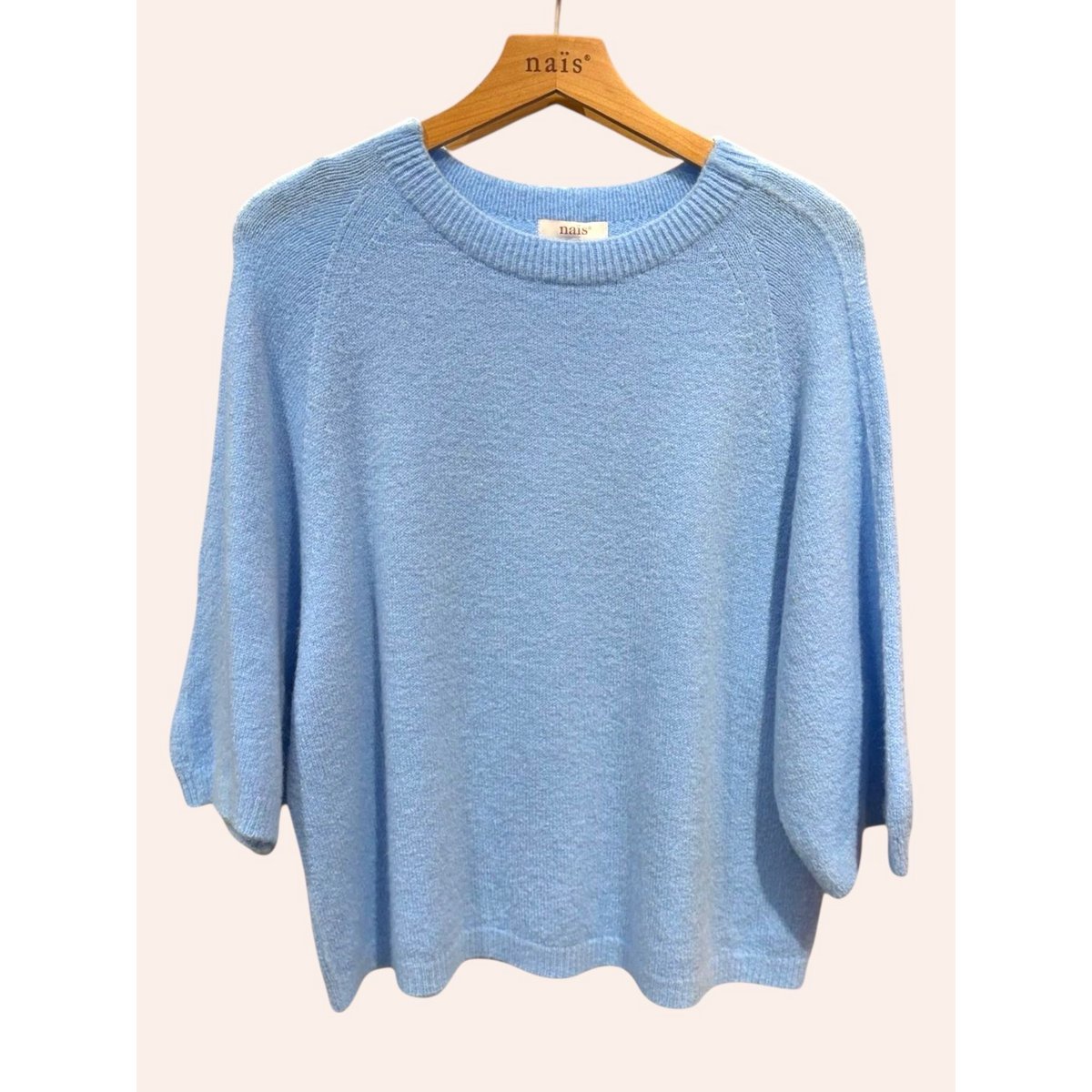 Pull col rond manches raglan 3/4 en alpaga et laine