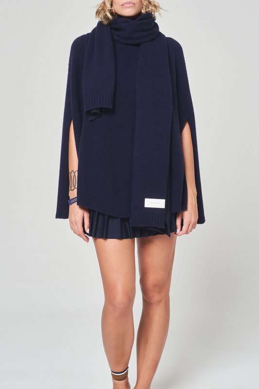 Cashmere tørklæde uni marin