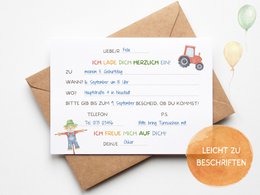 Invitationskort til traktorer - sæt til at udfylde inklusive kuverter - gårdbørns fødselsdagsfest - traktortemafest