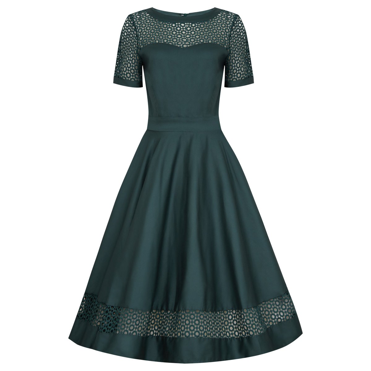 EU STOCK Tessa Lace Embroidered Sleeved Dress in Dark Green