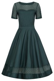 EU STOCK Tessa Lace Embroidered Sleeved Dress in Dark Green